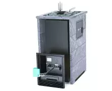 Газо-дровяная печь EASYSTEAM Геленджик М2 (в трехстороннем кожухе с открытым верхом) сталь AISI 321 комплектация с ГГУ-40 талькохлорит